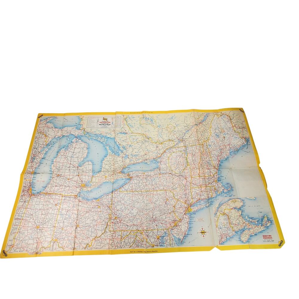 Sunoco Highway Map of Eastern North Eastern US 1962 Vtg Lithographed